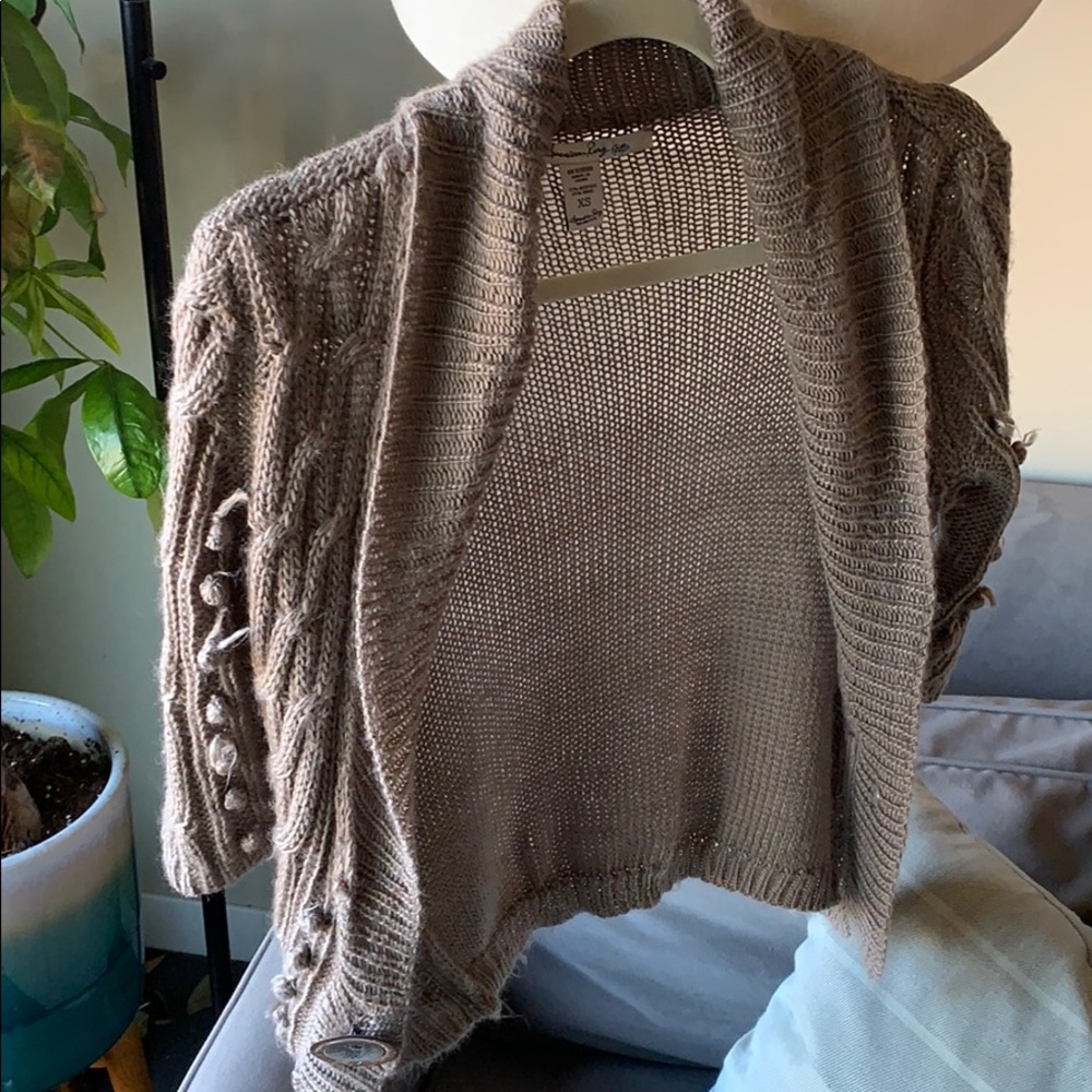 American rag light brown knit cardigan size xs